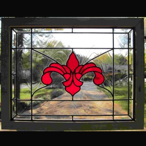 stained glass window red fleur de lis privacy     