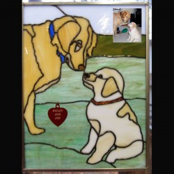 stained glass pet portrait golden retrievers dog    
