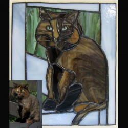 stained glass pet portrait cat brown brindle        