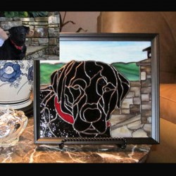 stained glass pet portrait  black labrador retriever dog         