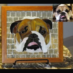 stained glass pet portrait  bull dog          