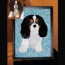 stained glass pet portrait dog cavalier king charles spaniel dog          