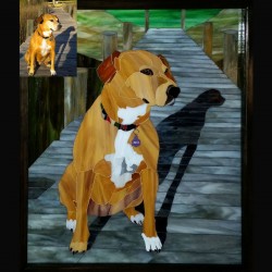 stained glass pet portrait brown dog  