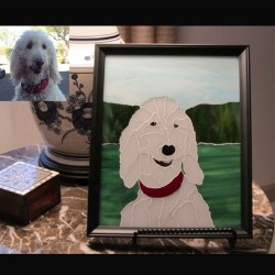 stained glass pet portrait white dog            