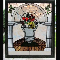 stained glass window privacy custom design urn grecian color floral     